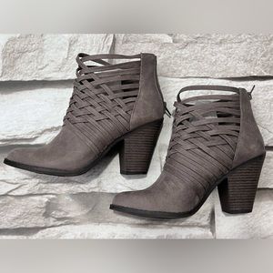 Grey Strappy Boots Fergie Size 8.5